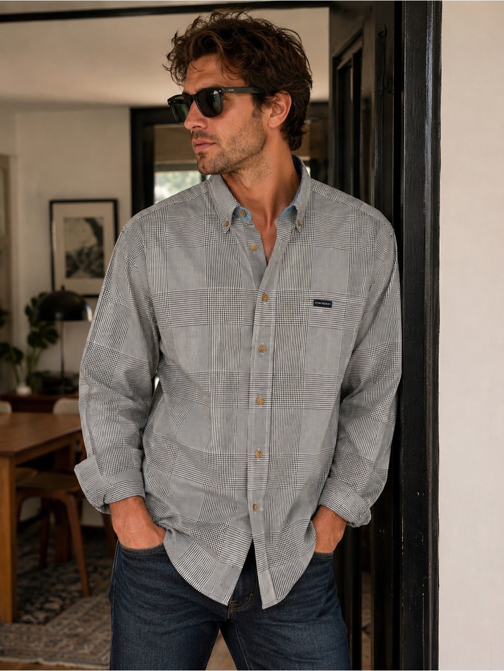 Woods & Gray Button-Down Plaid black & white